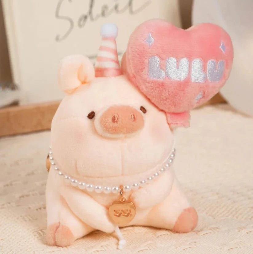 Lulu the Piggy Balloon Plush Keychain with Pink Heart Balloon