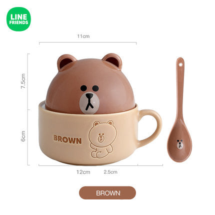 Line Friends Ceramic Breakfast Mug With Spoon - Brown