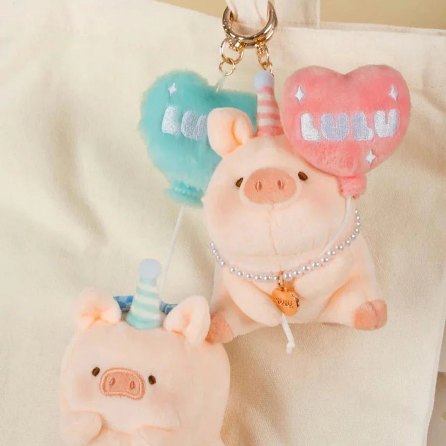 Lulu the Piggy Balloon Plush Keychain with Pink Heart Balloon