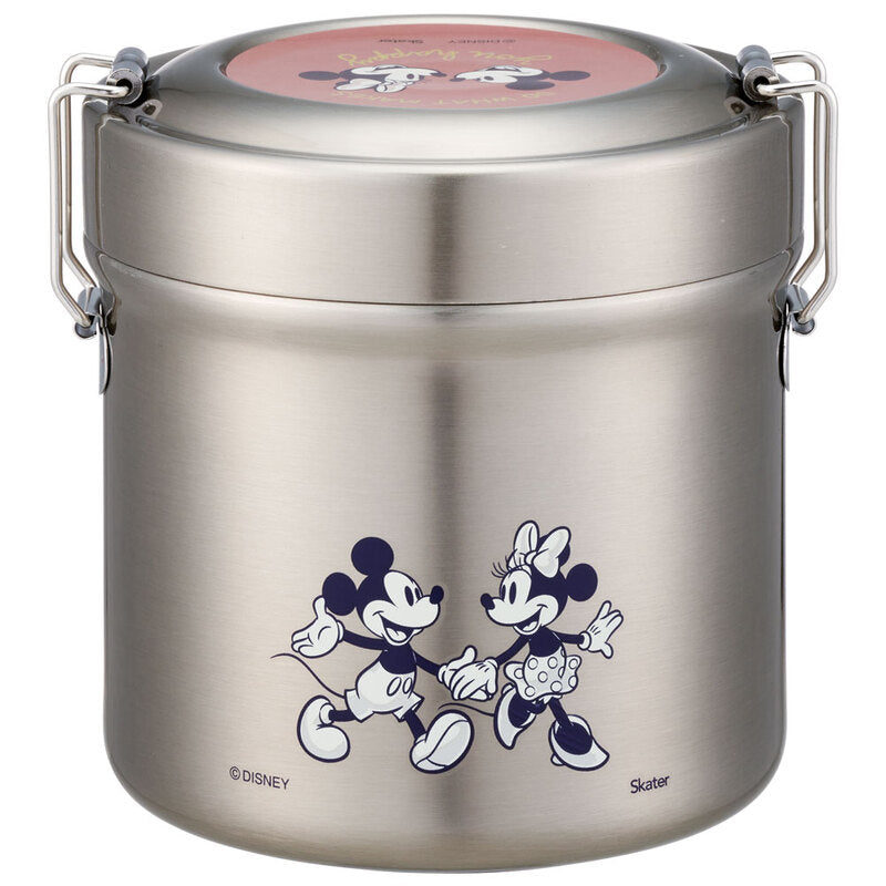 Skater Disney Mickey and Minnie Mouse Stainless Steel Vacuum Bento Lunch Box 600ml