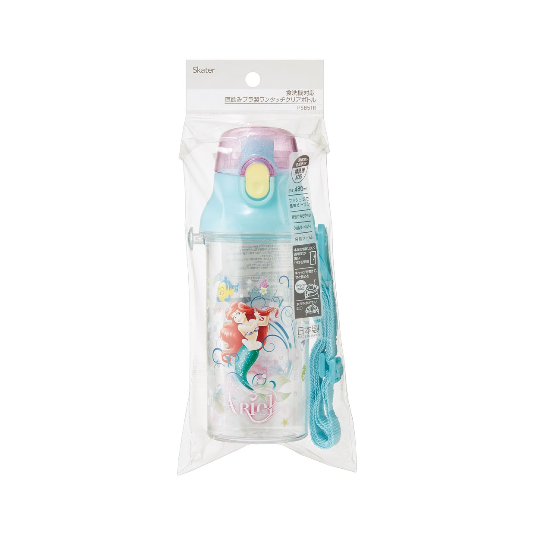 Skater Disney The Little Mermaid Ariel Transparent One Touch Water Bottle 480ml