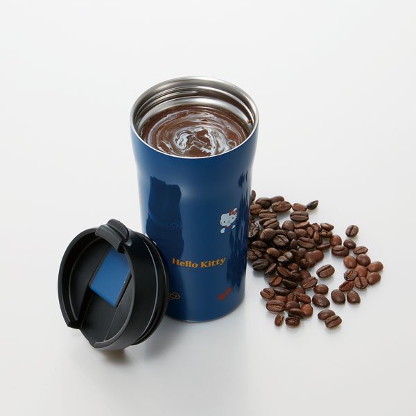 Skater Hello Kitty Lightweight Stainless Steel Coffee Mug Bottle 360ml filled with Coffee