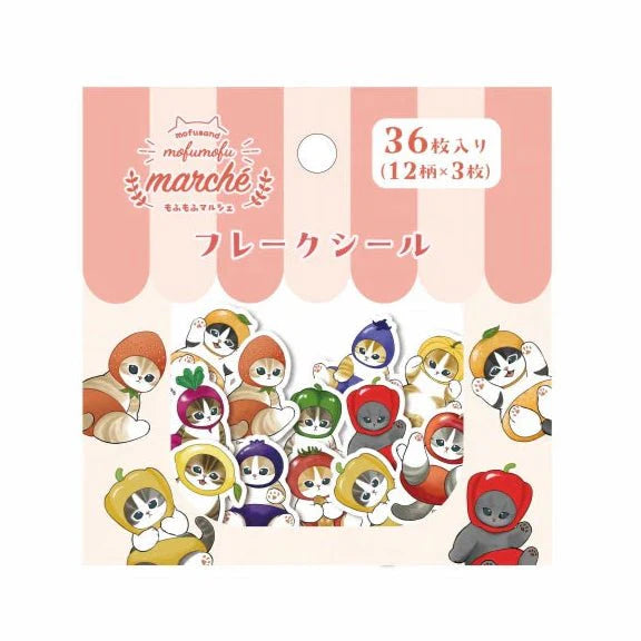 Mofusand Marche Cats in Fruits & Veggies Pink Flake Stickers 36pcs - Twinkle Glory