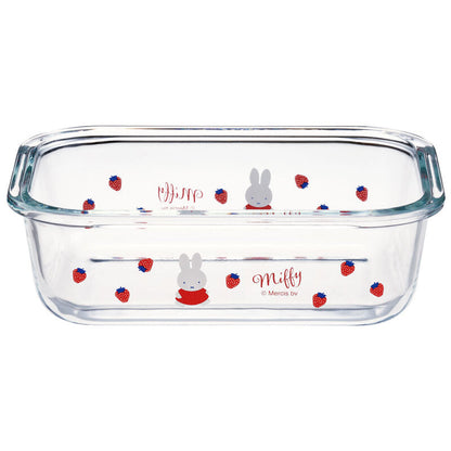 Skater Miffy Strawberry Four-Point Lock Glass Container 650ml